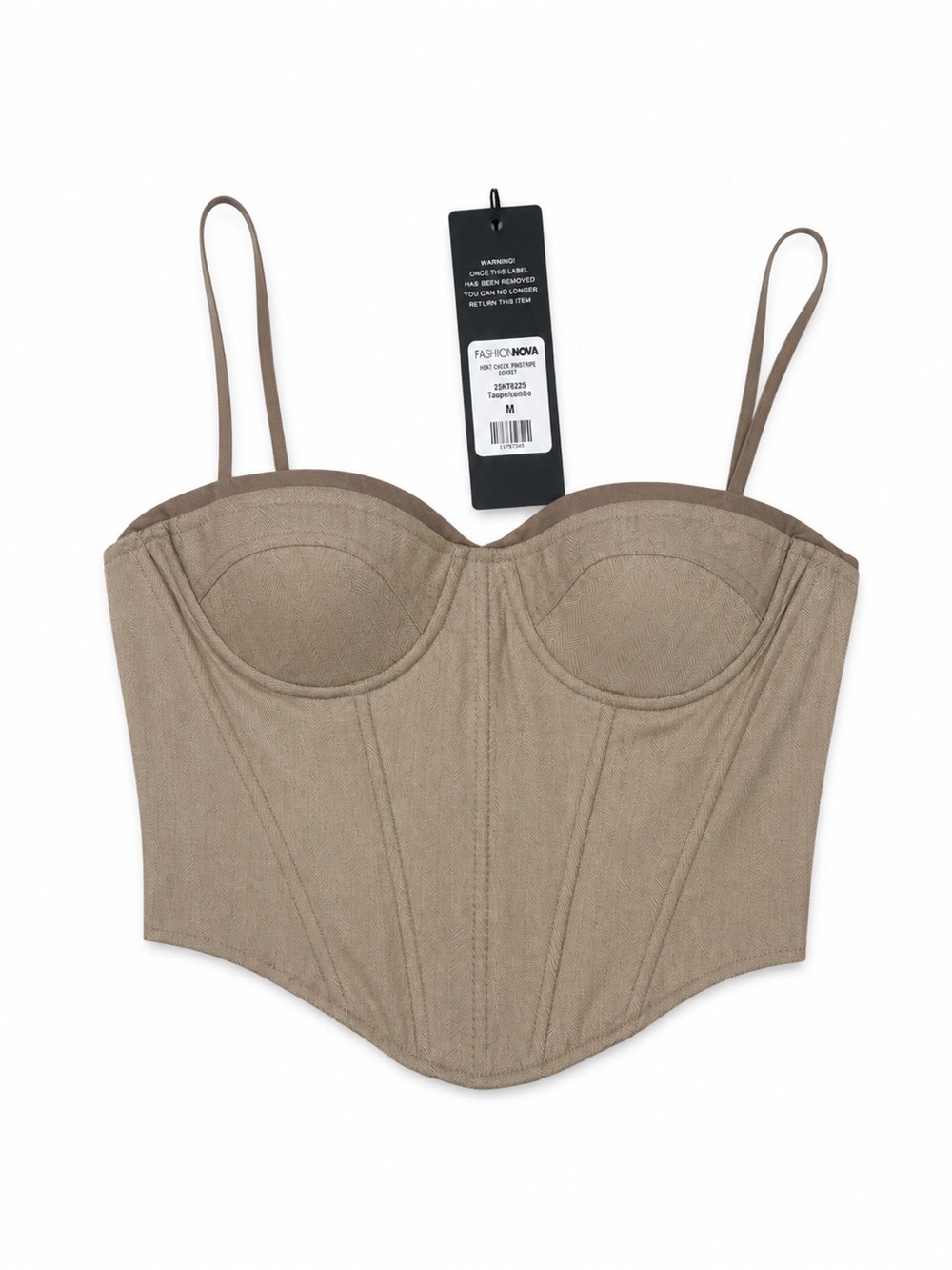 Fashion Nova Heat Check Pinstripe Corset Taupe Combo NWT Size M